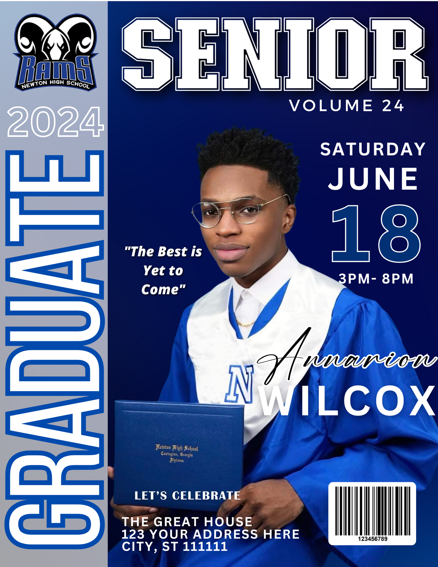 Single Blue Grad Magazine Cover editable digital design